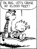 rysunek Calvina i Hoobesa na latającym dywanie