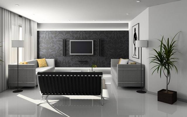 biało-czarny salon w minimalistycznym stylu