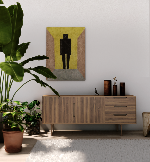 minimalistyczne wnętrze z drewnianą komodą